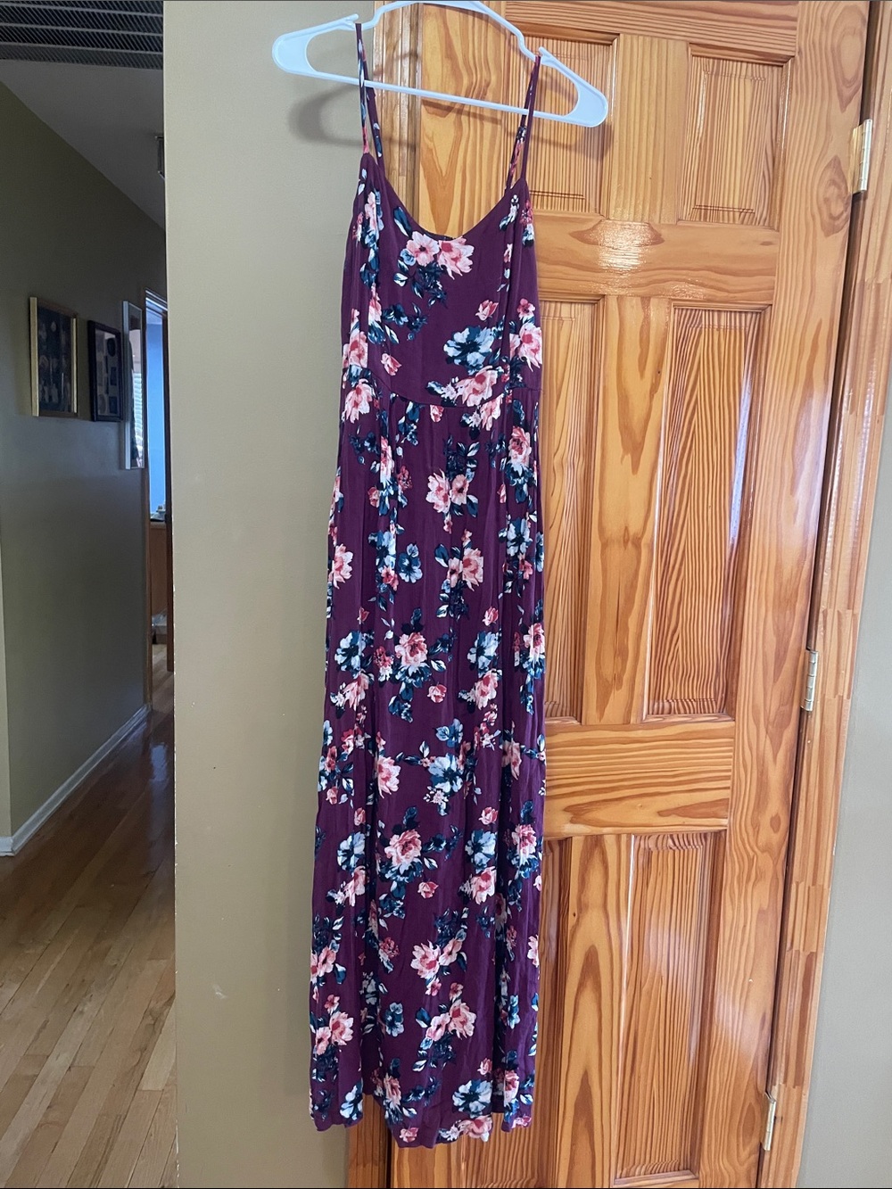 Xhilaration Plum Floral Spaghetti-Strap Maxi Dress, Boho, M